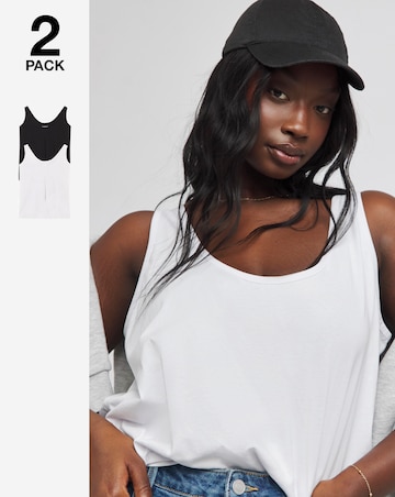 2 Pack Pure Cotton Black & White Slouchy Vests