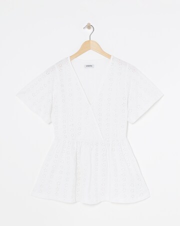 White Jersey Broderie Angel Sleeve Top