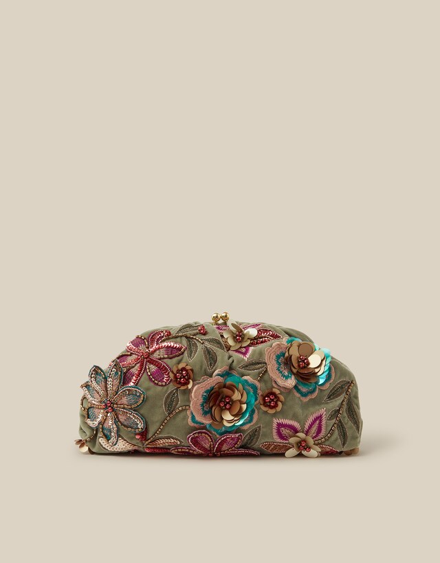 Monsoon Eleni Floral Velvet Clutch Bag