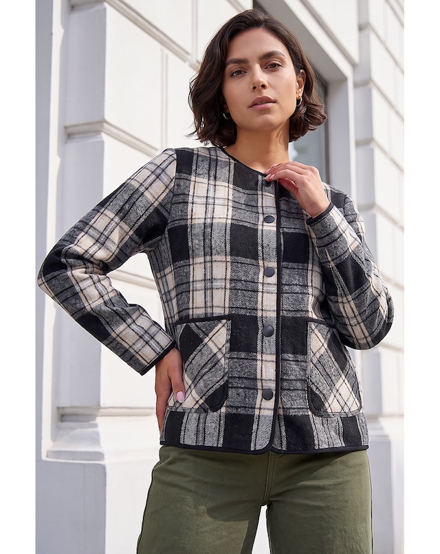 Roman Check Buttoned Throw On Jacket