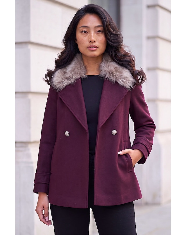 Roman Petite Fur Collar Coat