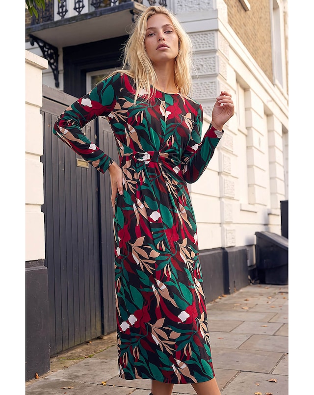 Roman Dusk Floral Print Midi Dress
