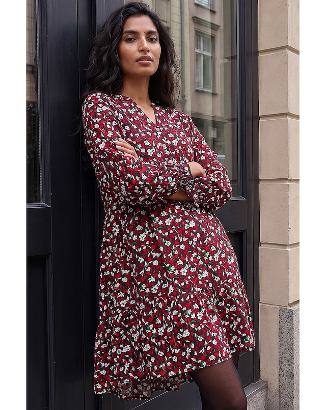 Roman Floral Print Buttoned Dress