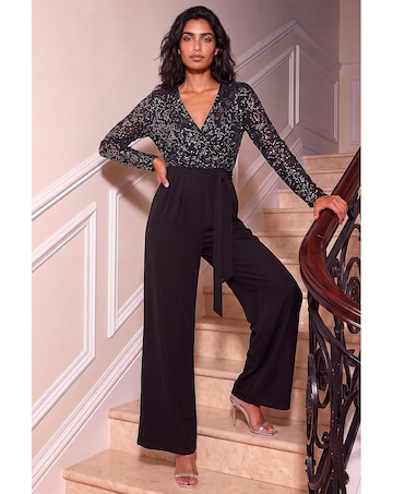 Roman Sequin Wrap V-Neck Jumpsuit