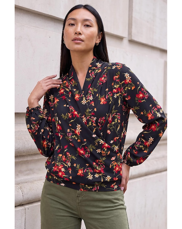 Roman Floral Print Wrap Top