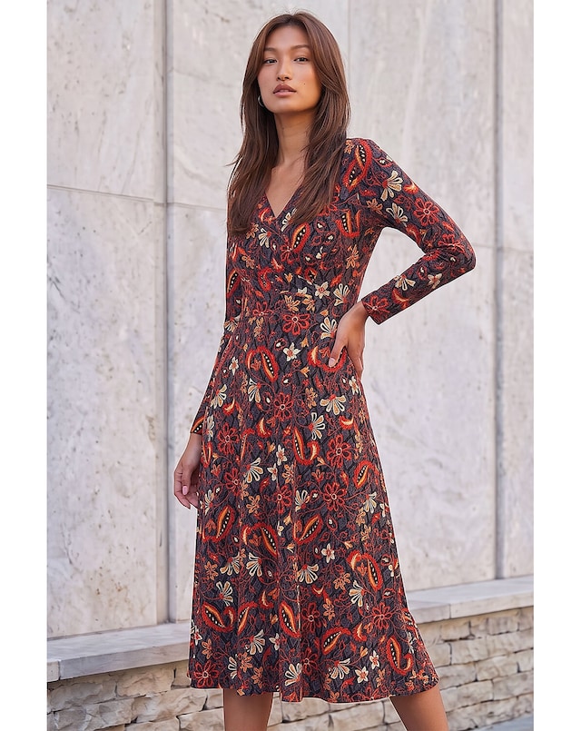 Roman Floral Gathered Midi Dress