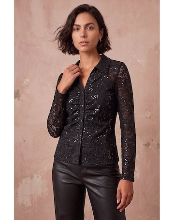 Roman Sequin Lace Collared Blouse