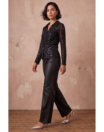 Roman Sequin Lace Collared Blouse