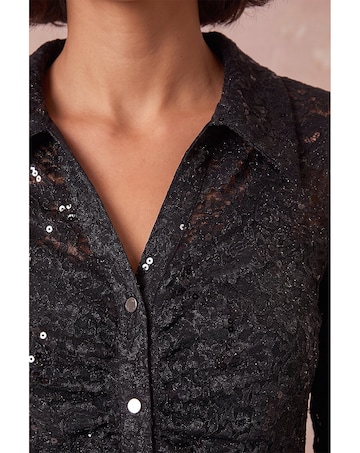Roman Sequin Lace Collared Blouse