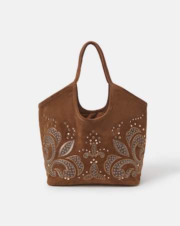 Accessorize Embroidered Suede Tote Bag