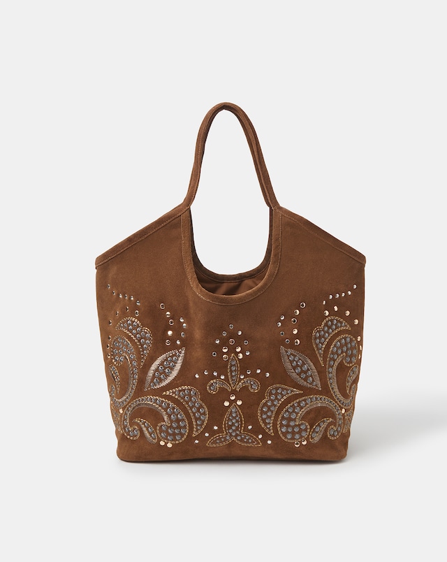 New In - Accessorize Embroidered Suede Tote Bag