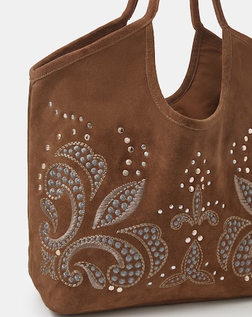Accessorize Embroidered Suede Tote Bag