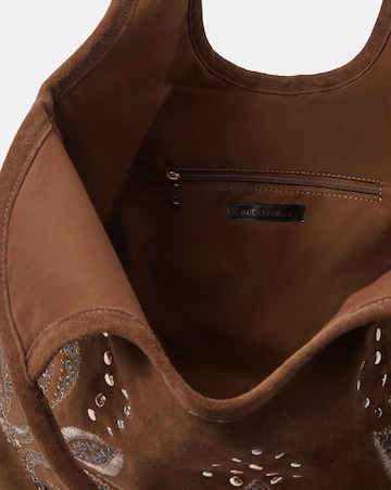 Accessorize Embroidered Suede Tote Bag