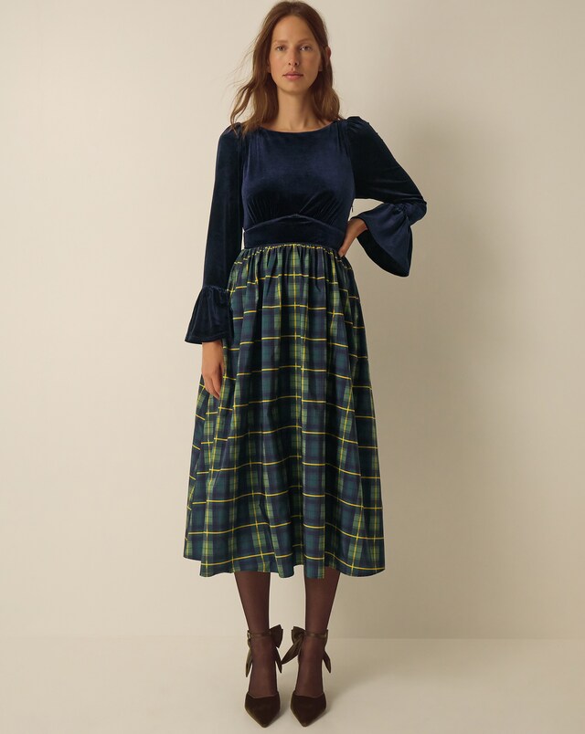New In - Monsoon Viola Check Velvet Midi Dress