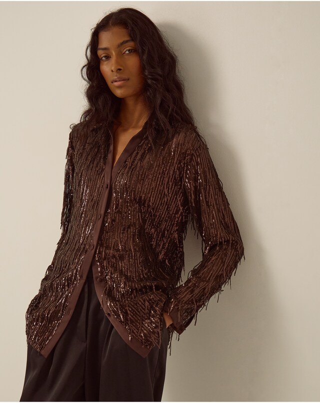 New In - Monsoon Shelby Sequin Fringe Satin Shirt
