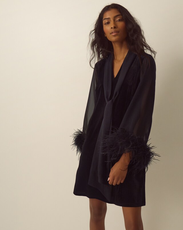 New In - Monsoon Sadie Feather Sleeve Mini Dress
