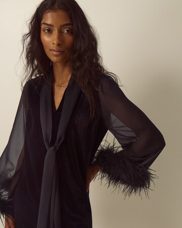 Monsoon Sadie Feather Sleeve Velvet Mini Dress