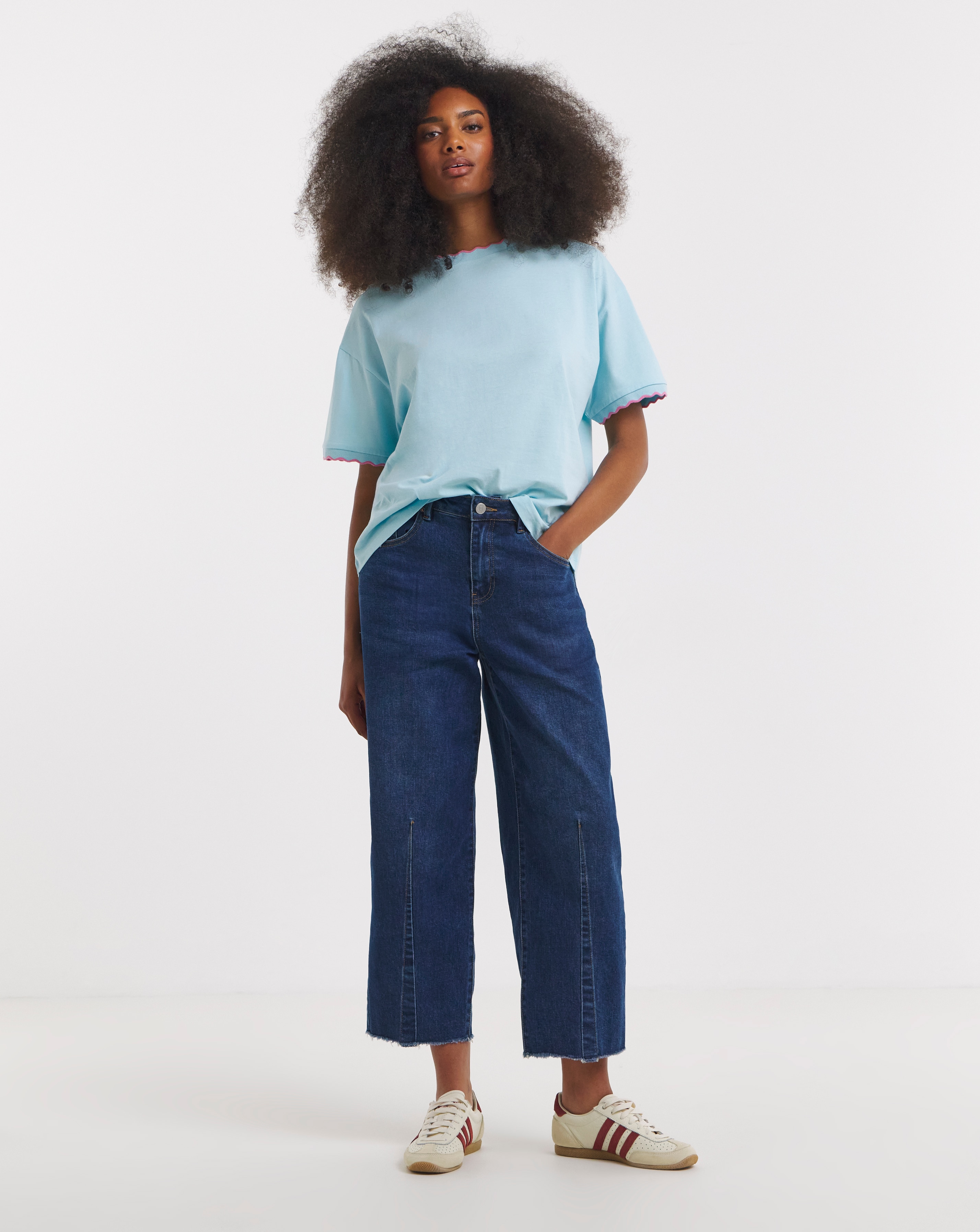 Simply Be Pale Blue Scallop Trim Boxy T-Shirt