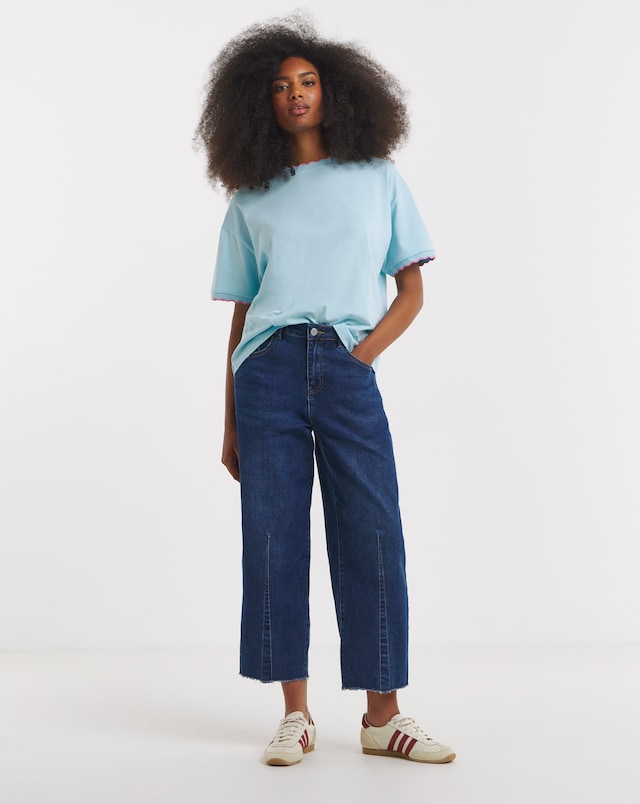 Simply Be Pale Blue Scallop Trim Boxy T-Shirt