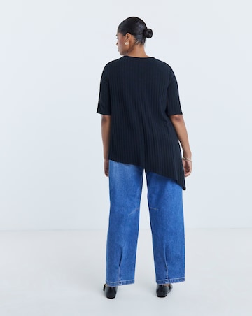 Simply Be Black Short Sleeve Asymmetrical Longline T-Shirt