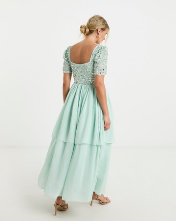 Maya Curve Sequin Embellished Tiered Tulle Maxi Dress