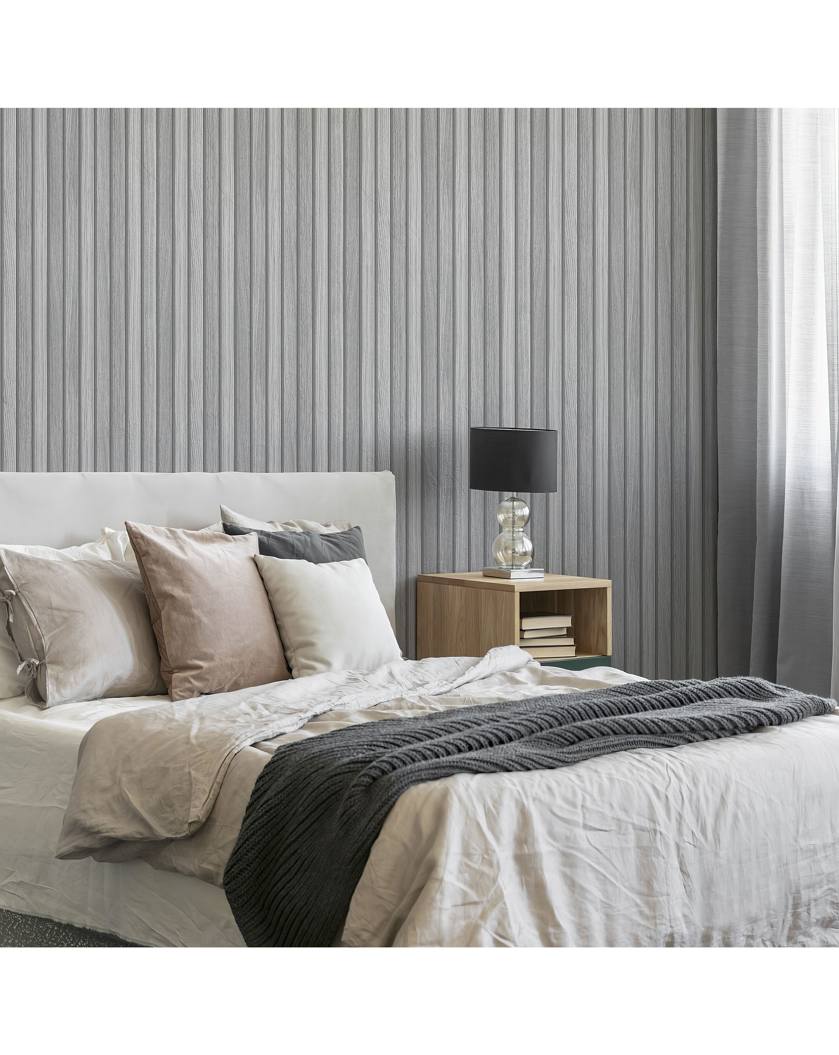 Fresco Wooden Slats Grey Wallpaper