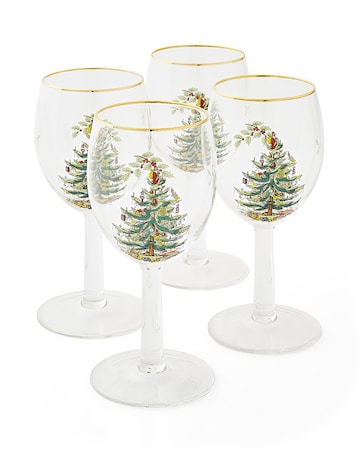 Spode Christmas Tree Set of 4 Wine Glasses