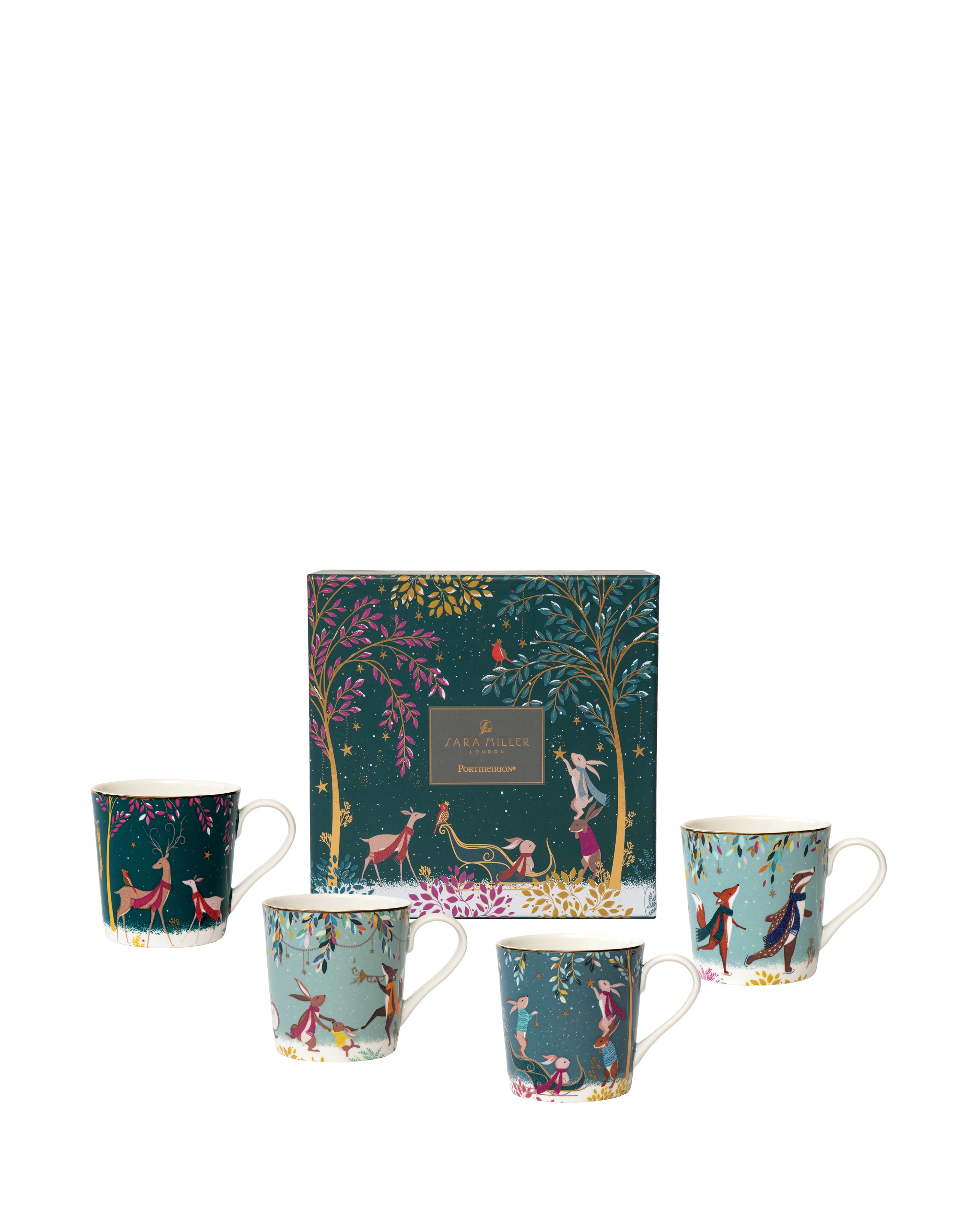 Sara Miller Woodland Tales Set of 4 Mugs