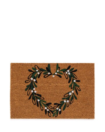 My Mat Printed Coir Christmas Mistletoe Heart Doormat