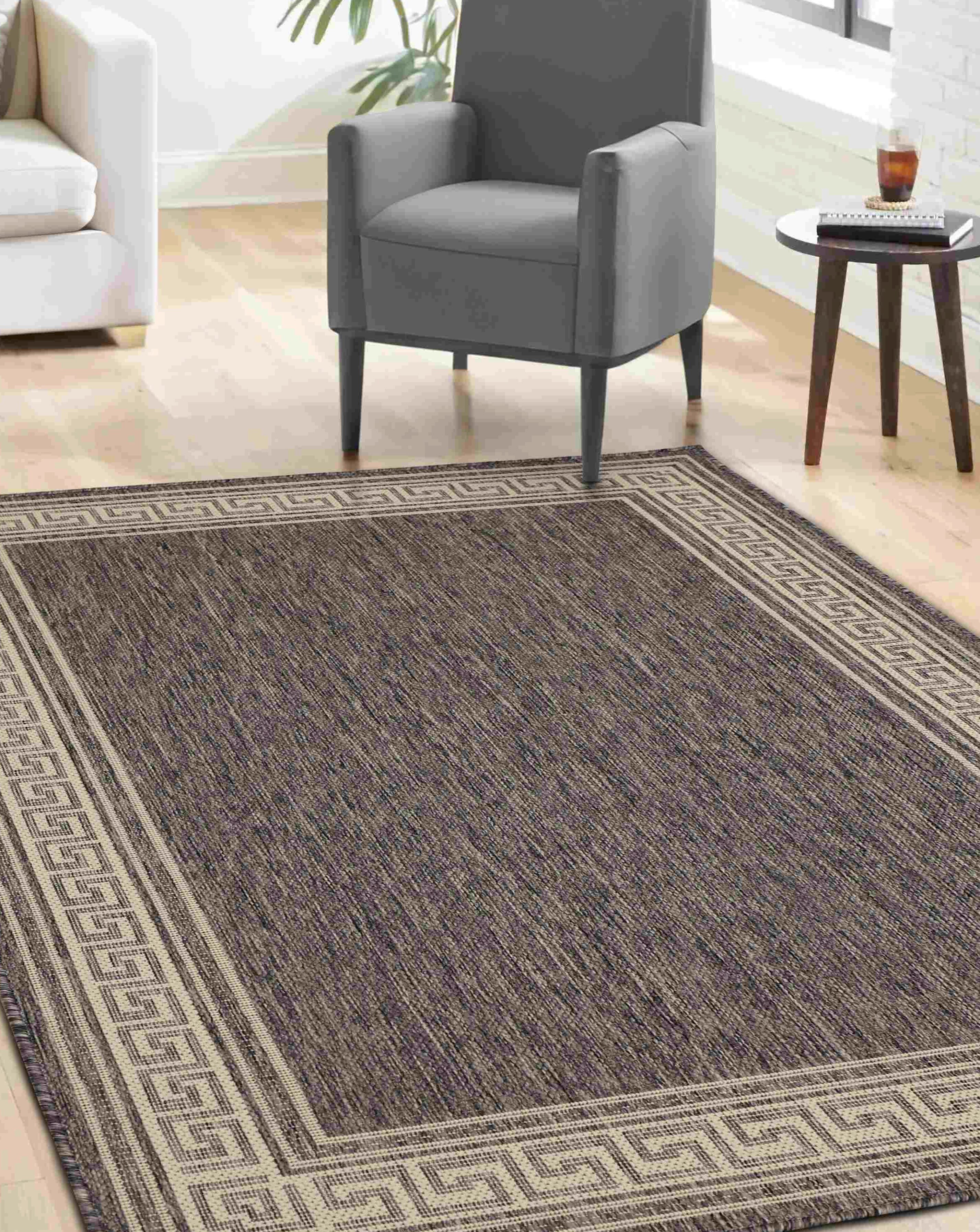 Gel Backed Greek Key Rug - Steel