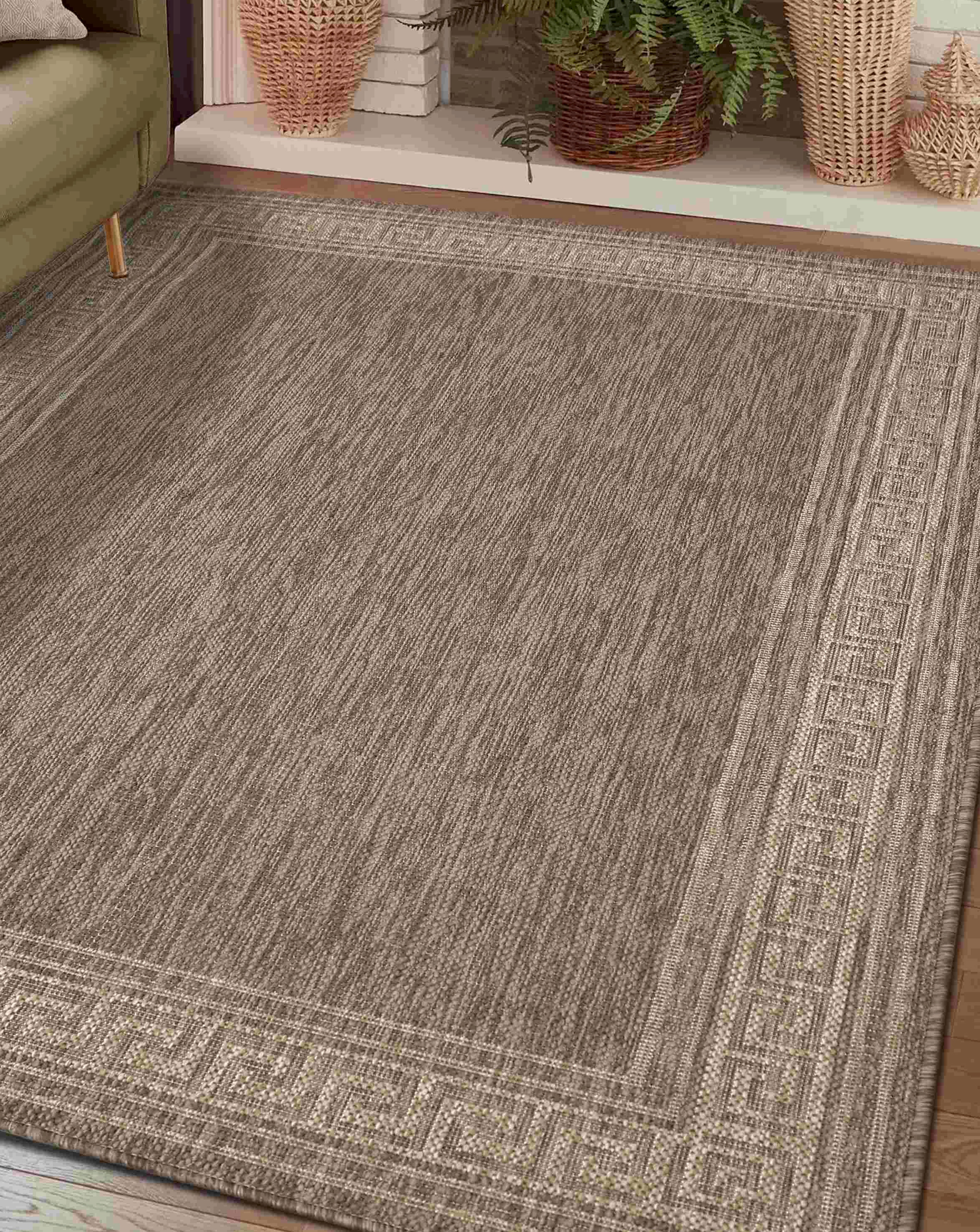 Gel Backed Greek Key Rug - Latte