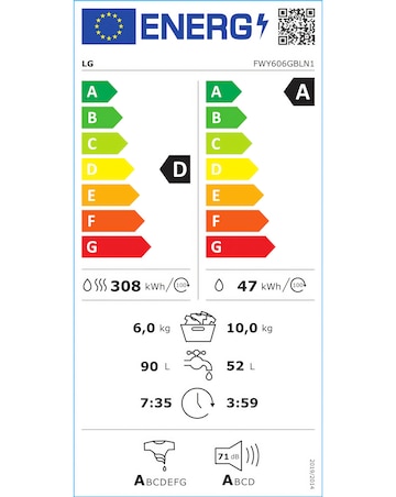 LG Turbowash FWY606GBLN1 10/6kg A/D Rated Washer Dryer Grey + Install