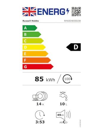 Russell Hobbs RH60DW00D2W 14 Place Settings Full Size Dishwasher White + Install