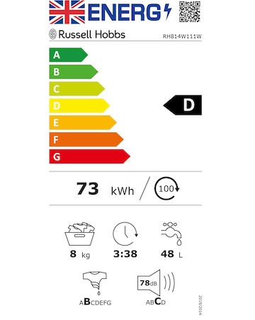 Russell Hobbs RH814W111W 8kg 1400rpm Washing Machine White + Install