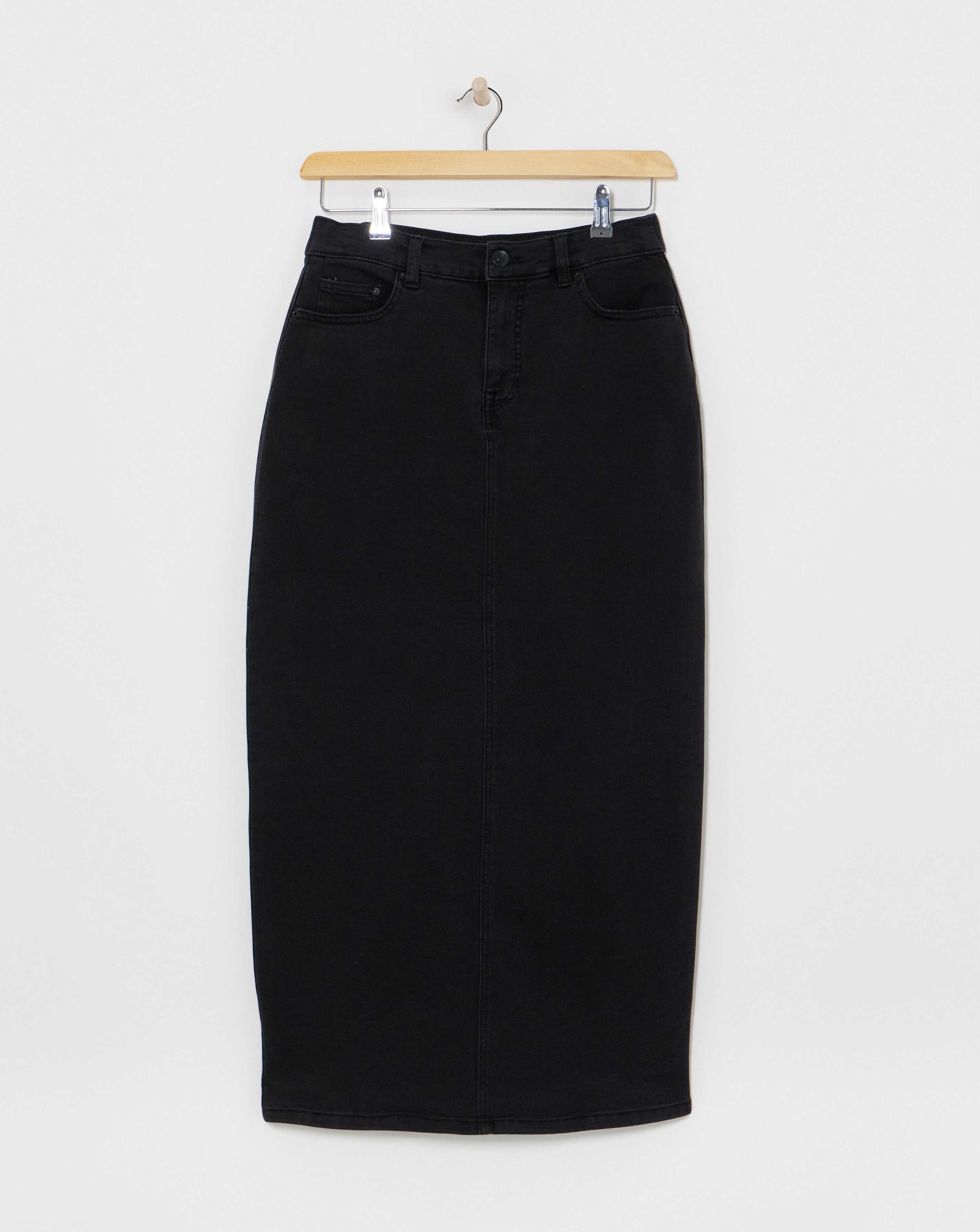 24/7 Black Maxi Denim Skirt