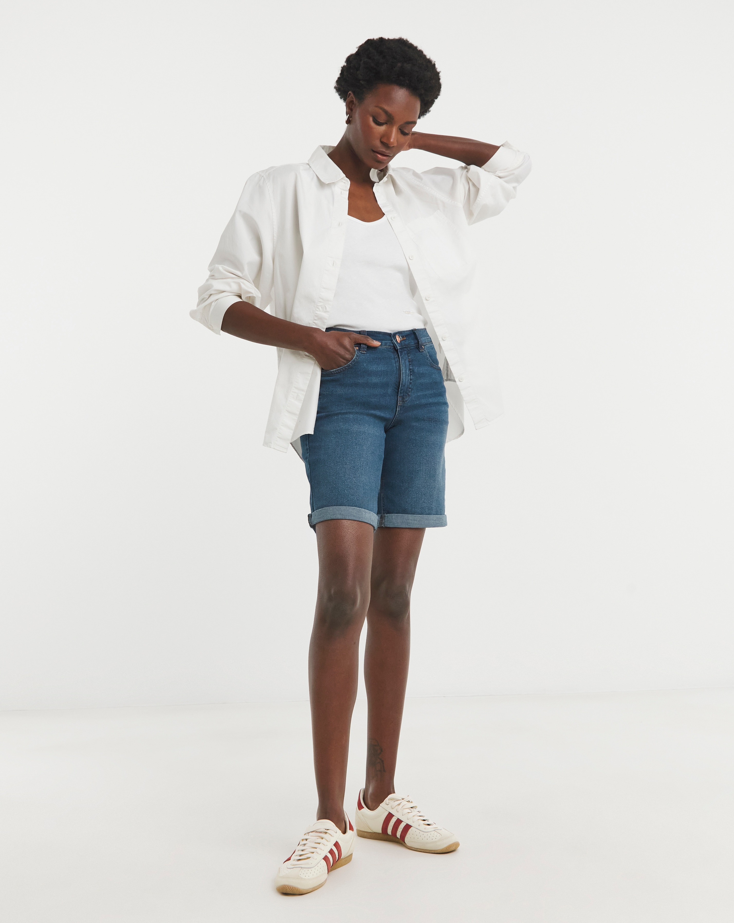 Mid Blue 24/7 Knee Denim Shorts