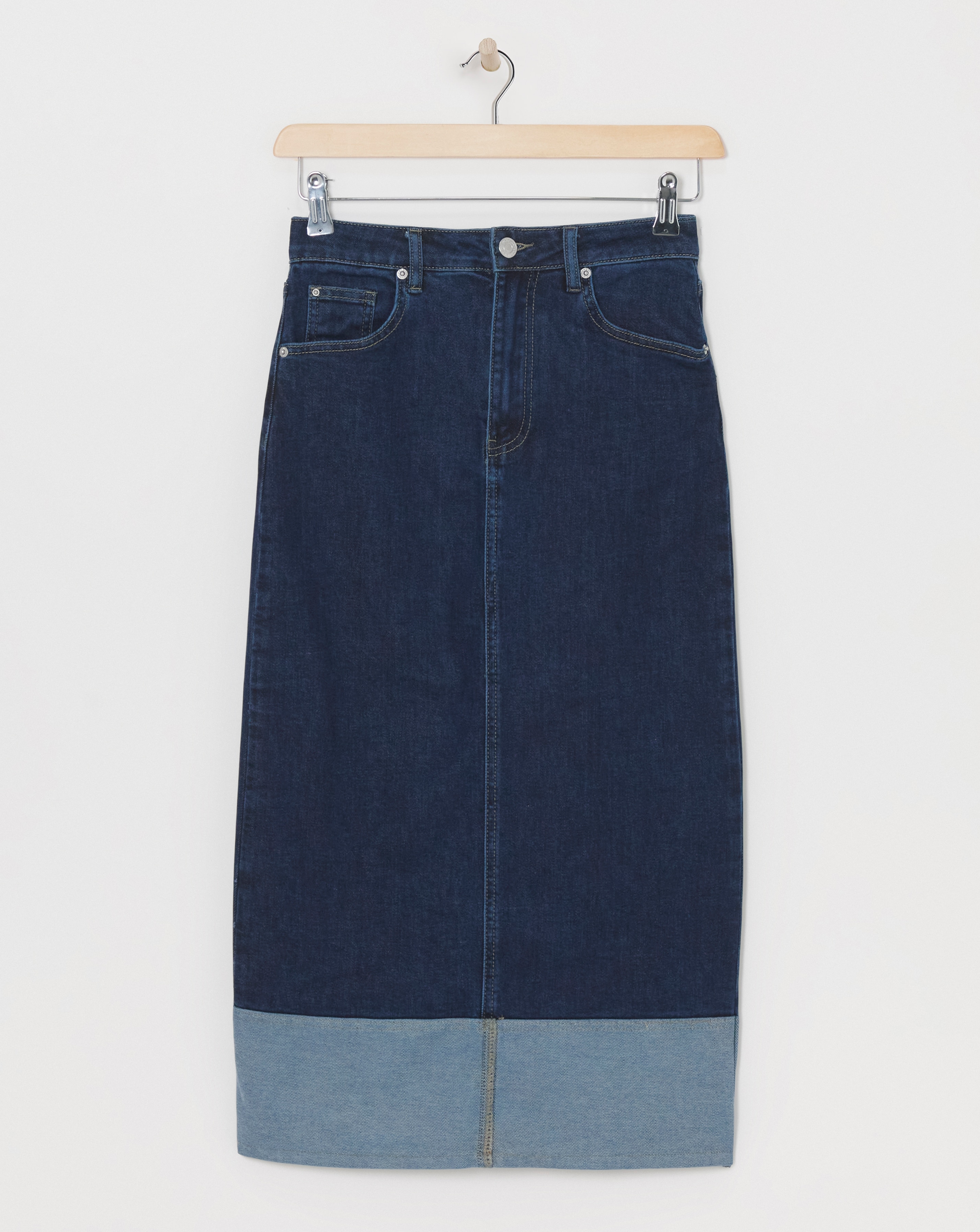 Raw Indigo Turn Up Denim Skirt