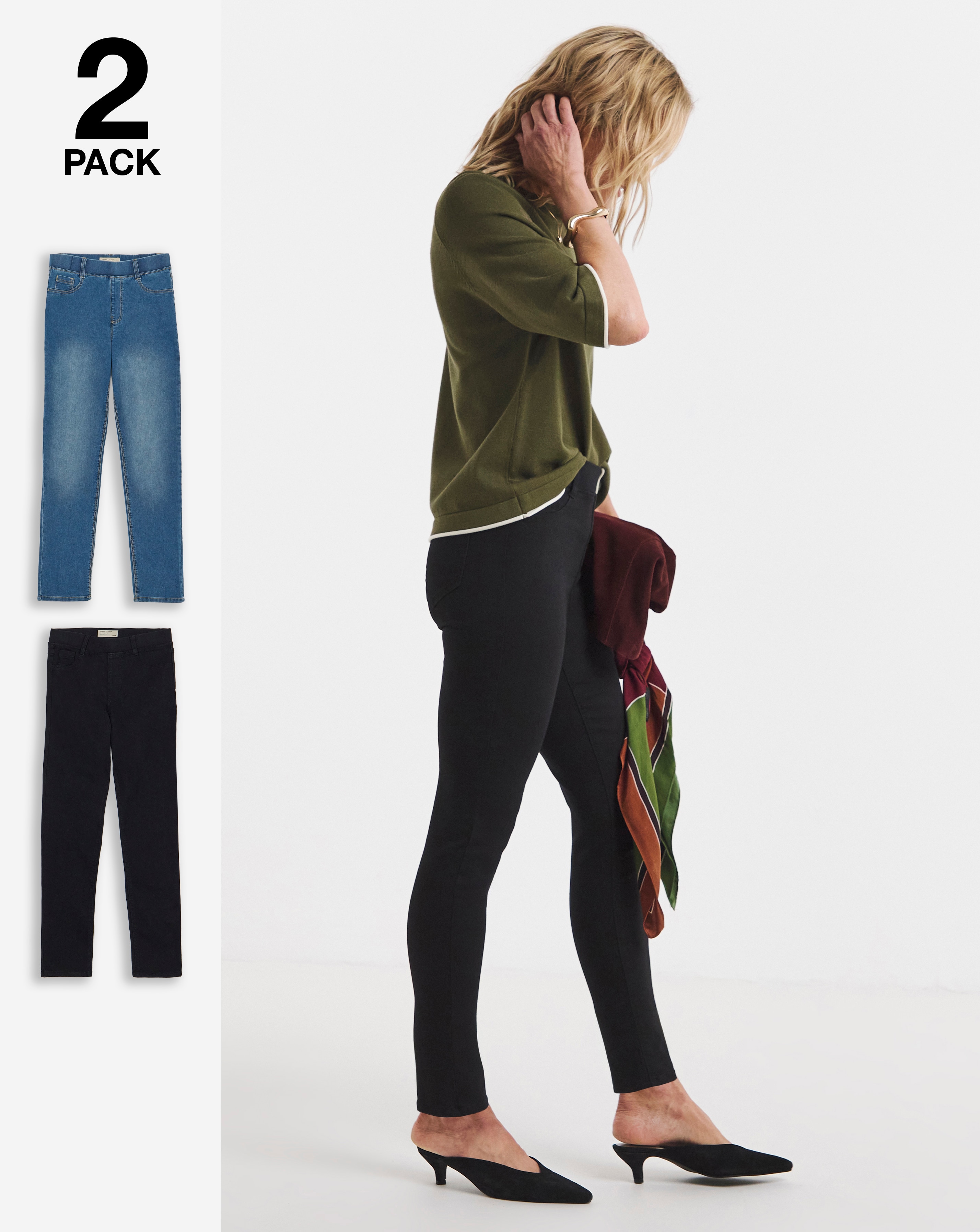 2PK Indigo/Black Slim Leg Jeggings