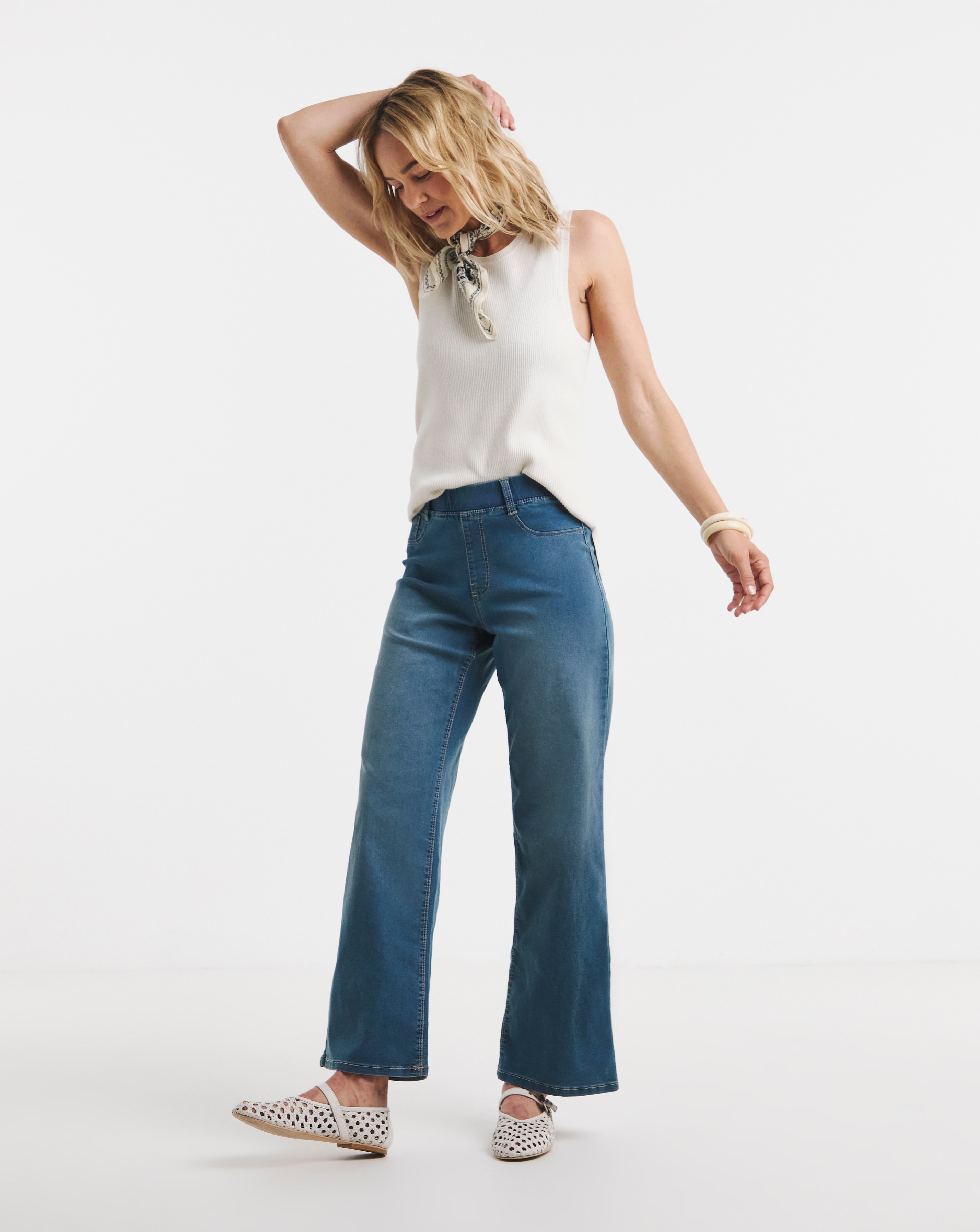 Mid Blue Stretch Wide Leg Jegging