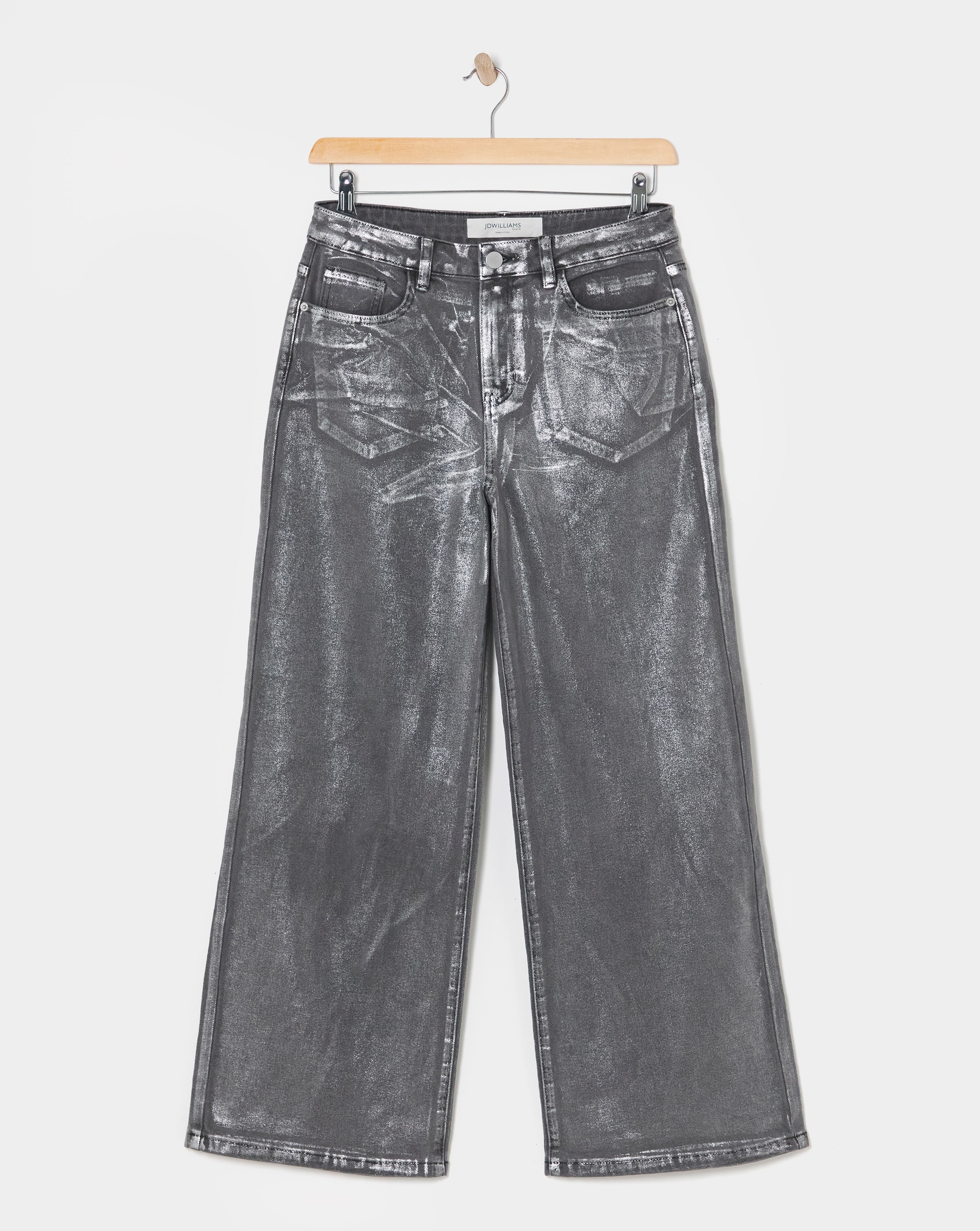 Silver Coated Metallic Wide Leg Jeans