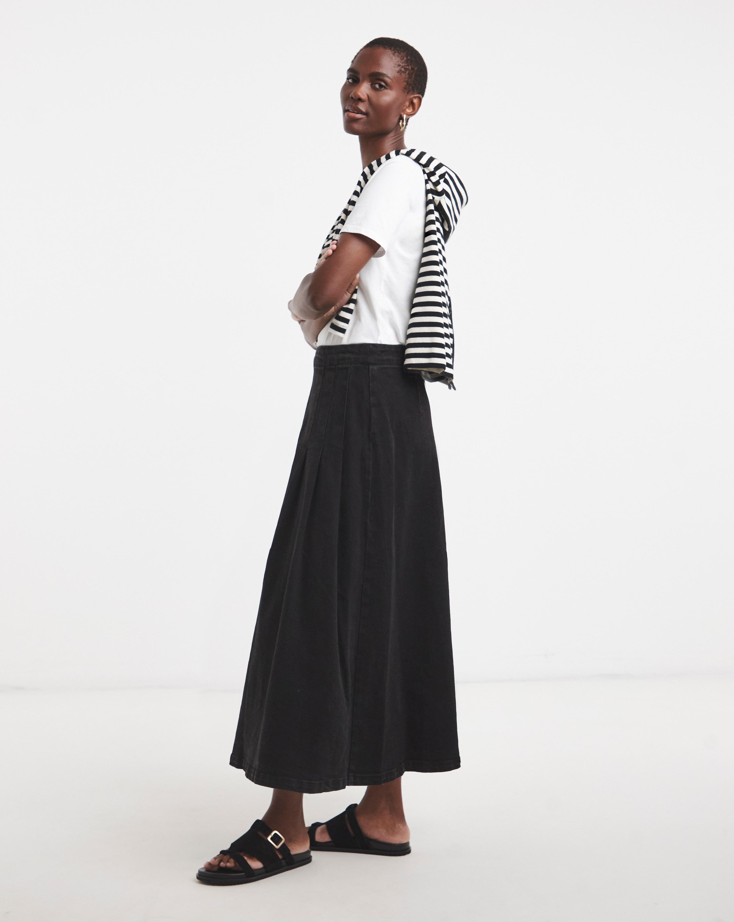 Denim Black Full Pleat Skirt