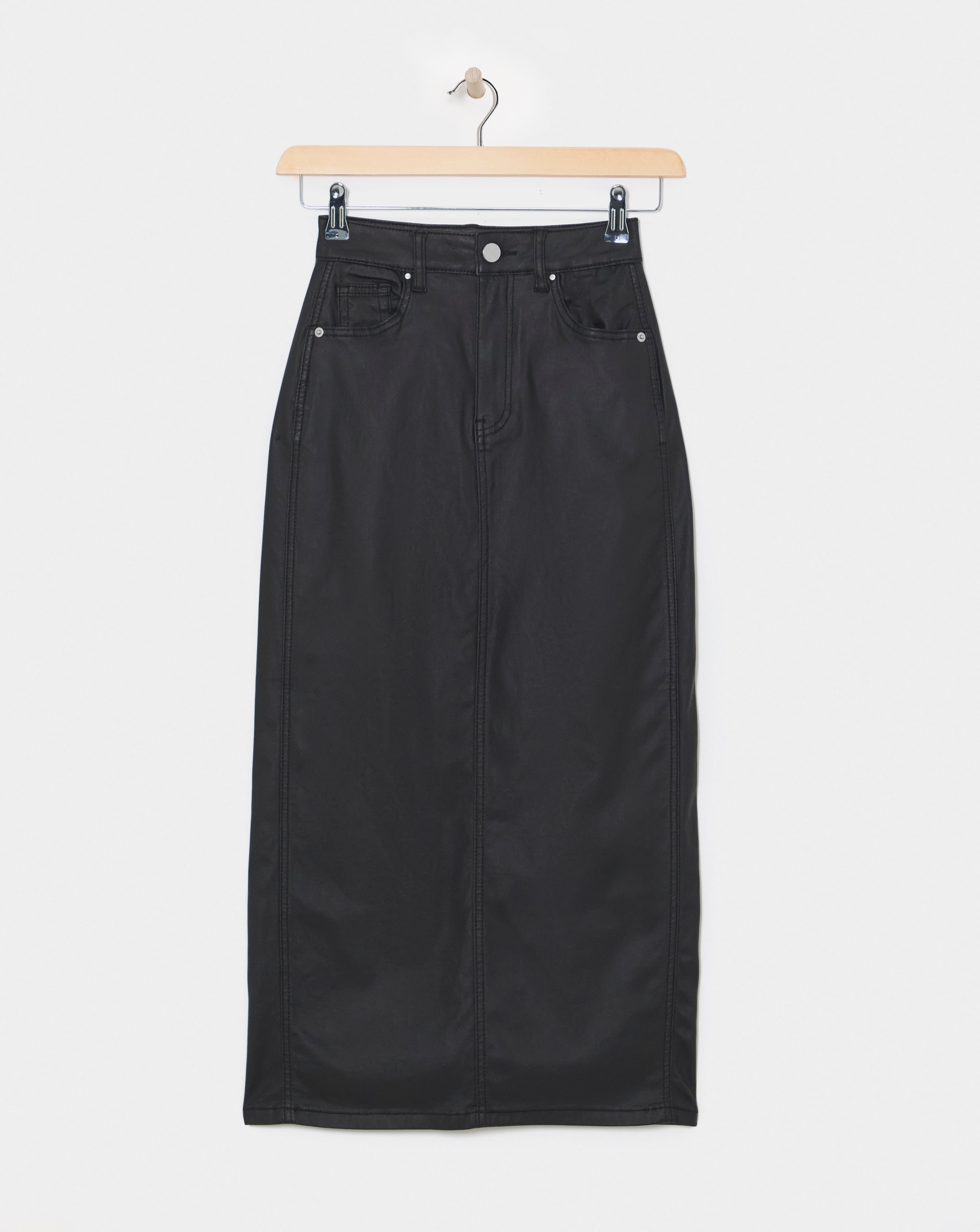 Black Coated Denim Skirt