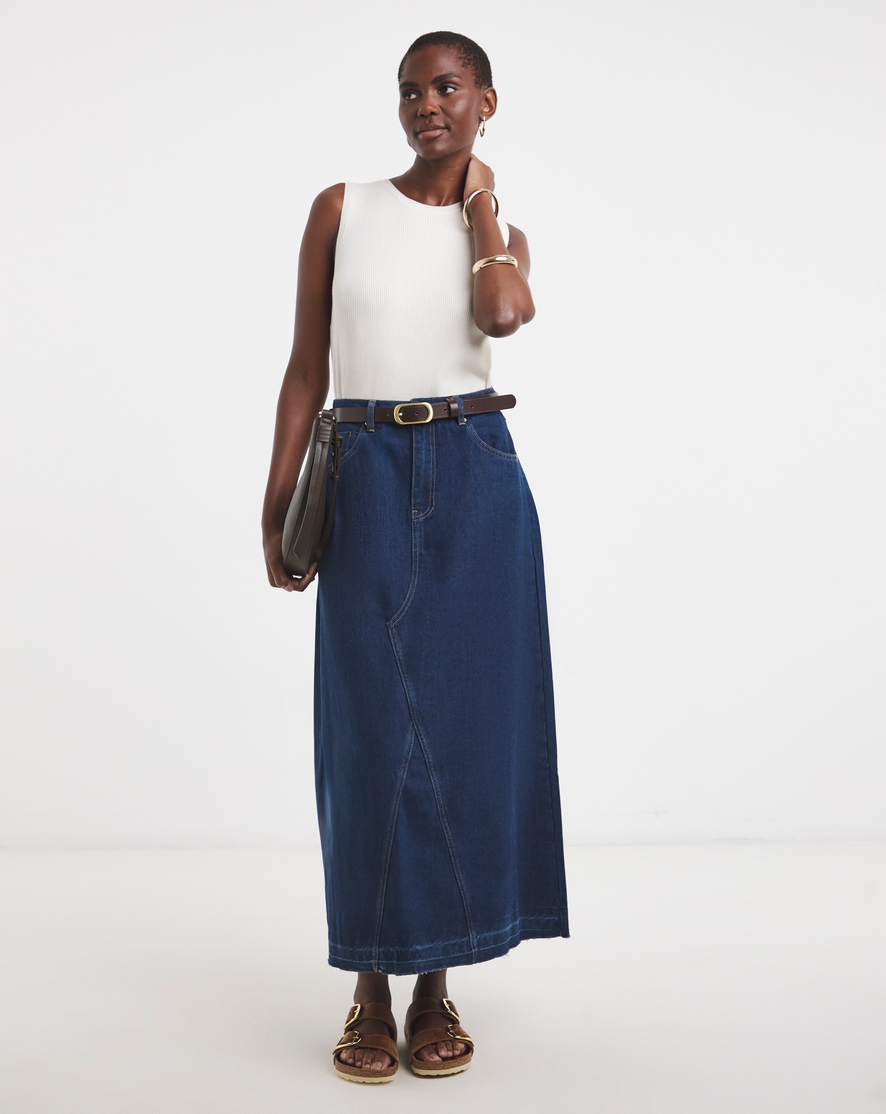 Pure Cotton Raw Edge A Line Denim Skirt