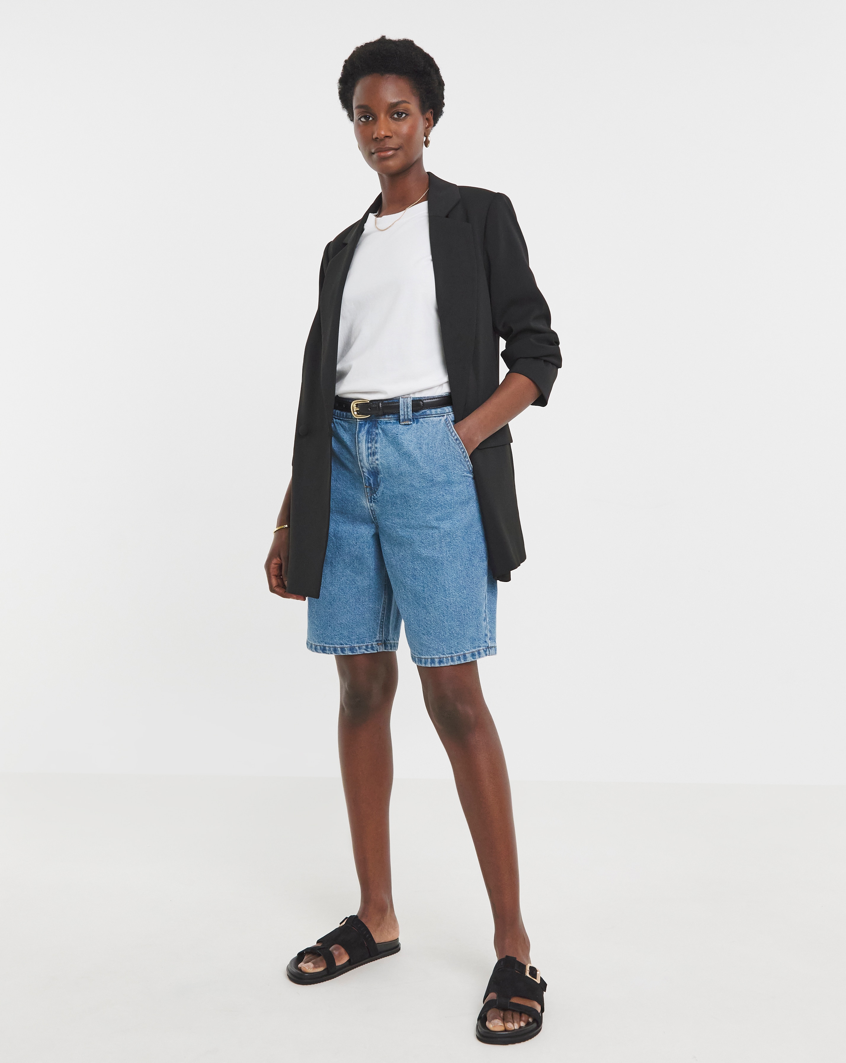 Pure Cotton Mid Blue Drape Bermuda Short