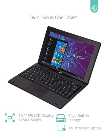 ENTITY Twin 10in 64GB Windows 10 2in1 Laptop Black