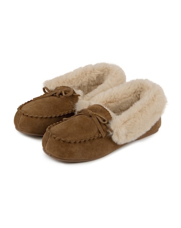 totes Ladies Real Suede Fur Lined Moccasin