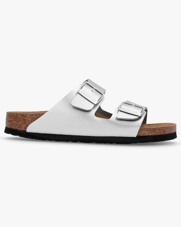 Birkenstock Arizona Birko-Flor Silver Two Bar Mules Narrow Width