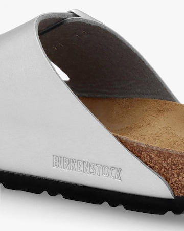Birkenstock Arizona Birko-Flor Silver Two Bar Mules Narrow Width