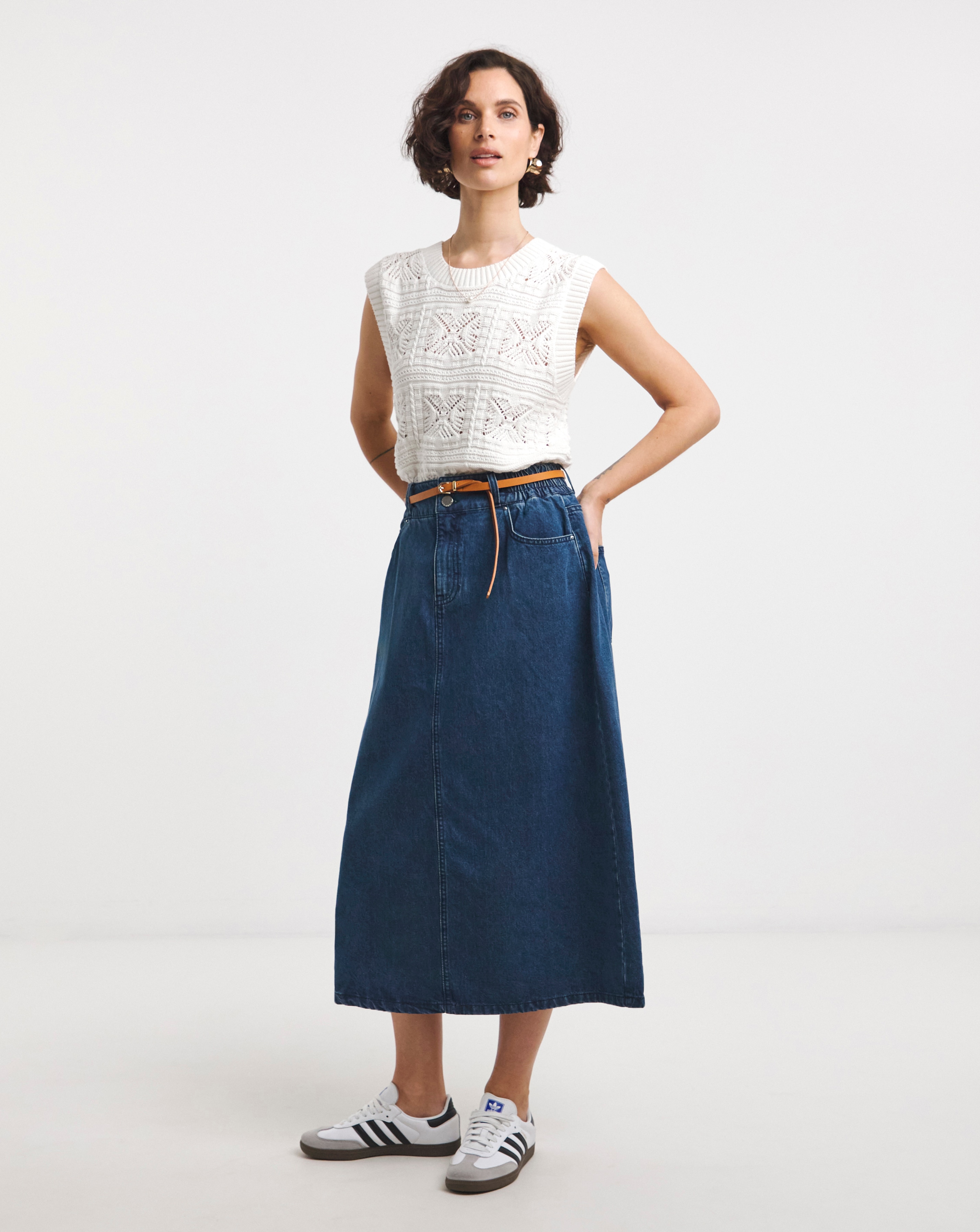 Mid Blue Elasticated Waist Midi Skirt