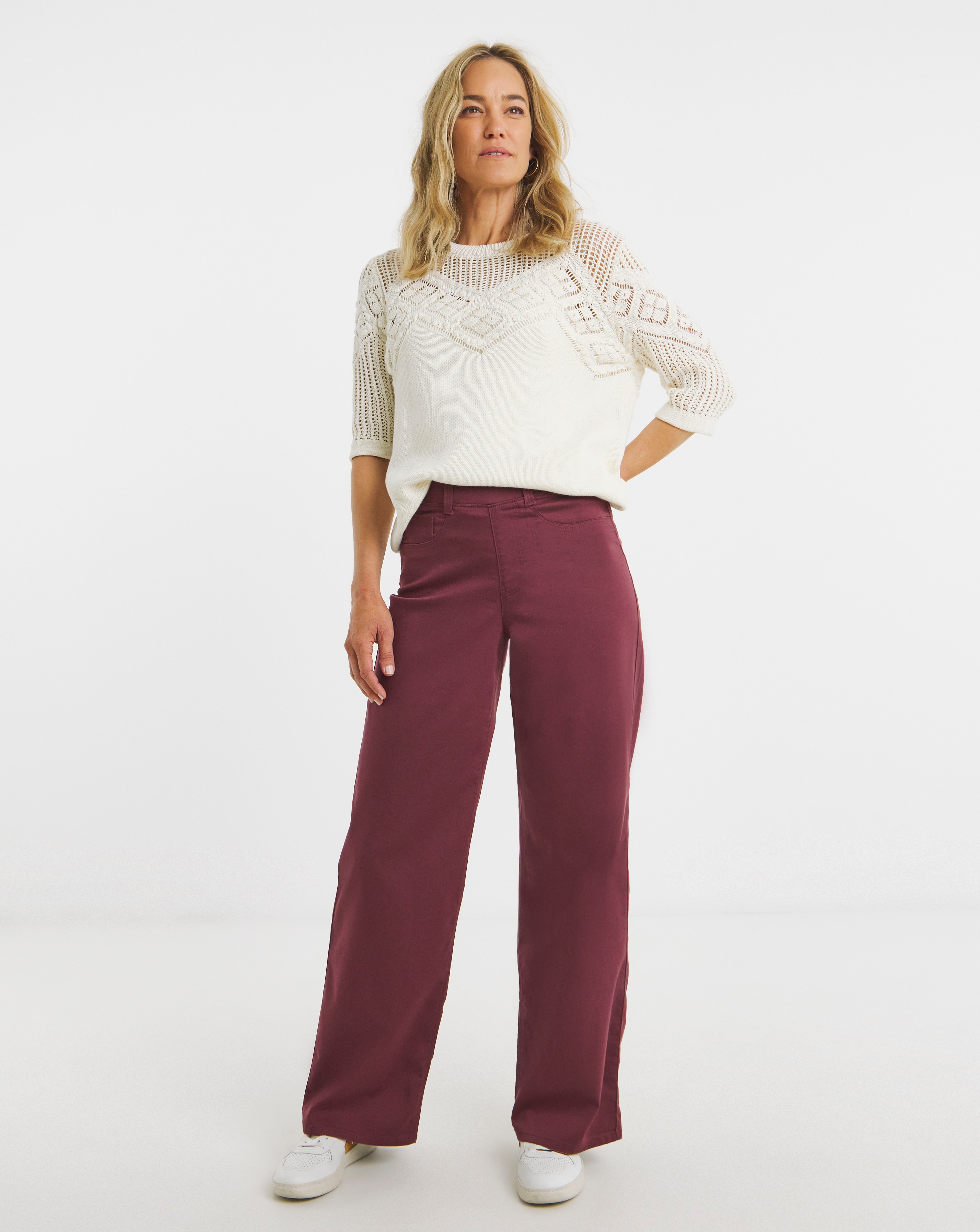 Burgundy Stretch Wide Leg Jeggings